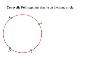 Concyclic Points: points that lie on the same circle.

 A
                          B




 D                 C
 