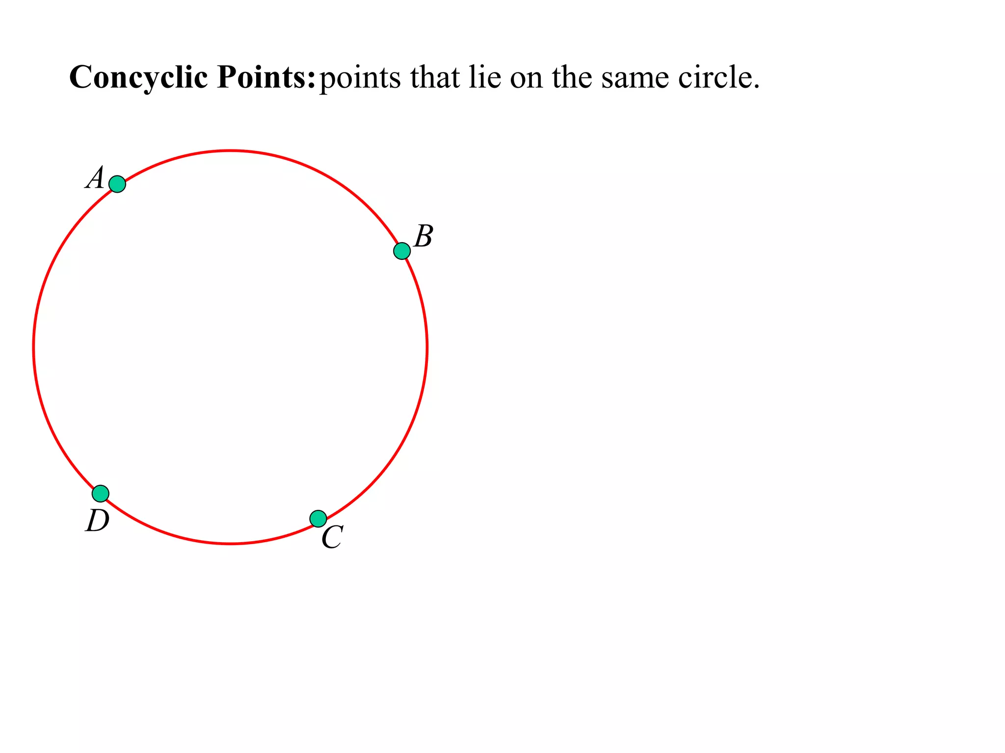 Concyclic Points:points that lie on the same circle.
A
B
C
D
 