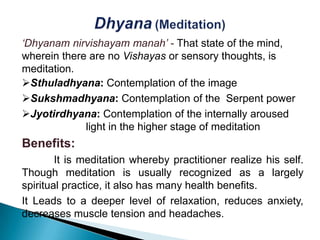 Yama and NiyamaRestraints (Yama): Rules of social disciplineAhimsa 		 Non-harming