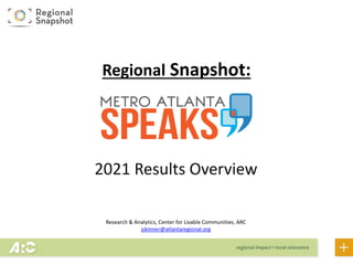 2021 Results Overview
Research & Analytics, Center for Livable Communities, ARC
jskinner@atlantaregional.org
Regional Snapshot:
 