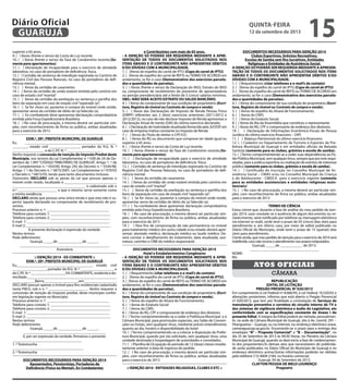 superior a 65 anos.
9. ( ) Xerox (frente e verso) da Conta de Luz recente.
10. ( ) Xerox (frente e verso) da Taxa de Condomínio recente.(So-
mente para apartamentos).
11. ( ) Declaração de incapacidade para o exercício de atividade
laborativa, no caso de portadores de deficiência física.
12. ( ) Certidão de sentença de interdição registrada no Cartório de
Registro Civil das Pessoas Naturais, no caso de portadores de defi-
ciência mental.
13. ( ) Xerox da certidão de casamento.
14. ( ) Xerox da certidão de união estável emitida pelo cartório em
caso de estado civil“marital”
15. ( ) Xerox da certidão da averbação ou sentença e partilha dos
bens da separação em caso de estado civil“separado (a)”.
16. ( ) Se for viúvo (a), posterior à compra do imóvel onde reside,
apresentar xerox da certidão de óbito do (a) falecido (a).
17. ( ) Ex-combatente deve apresentar declaração comprobatória
emitida pela Força Expedicionária Brasileira.
18. ( ) No caso de procuração, a mesma deverá ser particular sim-
ples, com reconhecimento de firma ou pública, ambas atualizadas
para o exercício de 2013
EXM.ª. SRª. PREFEITA MUNICIPAL DE GUARUJÁ
Eu, _________________________________________________
________, estado civil ________________, portador do R.G. N. º
_________________ e do C.P.F. N. º __________________ .
Venho requerer a concessão de isenção do Imposto Predial deste
Município, nos termos da Lei Complementar n. º 038 de 24 de De-
zembro de 1.997 “CÓDIGO TRIBUTÁRIO DE GUARUJÁ”, Artigo 1. º da
Lei Complementar n. º 054/00, Artigo 292 do Decreto n. º 5544/98,
Artigo 1. º do Decreto n. º 5873/2001, Lei Complementar n.º 070/03
e Decreto n. º 6815/03, tendo para tanto documentos inclusos.
Outrossim, DECLARO sob as penas da Lei que possuo apenas o
imóvel onde resido, localizado à ____________________________
_______________________________________ e cadastrado sob o
n.º _____________________ e que o mesmo serve somente como
a minha residência.
DECLARO ainda que possuo uma única renda e que esta não é su-
perior àquela declarada no comprovante de recebimento de pro-
ventos.
Processo anterior n. º: _________________________________
Telefone para contato 1: ________________________________
Telefone para contato 2: ________________________________
E-mail 1: ____________________________________________
E-mail 2: _____________________________________________
	 A presente declaração é expressão da verdade.
Nestes termos
Pede deferimento	
Guarujá, _____de _____________de ______.
________________________________________________
Assinatura
:: ISENÇÃO 2014 - EX-COMBATENTE ::
EXM.ª. SRª. PREFEITA MUNICIPAL DE GUARUJÁ
Eu,________________________________________, estado civil
__________________, portador do R.G. N. º __________________ e
do C.P.F. N. º __________________, EX-COMBATENTE, residente e do-
miciliado________________________________________________
____________Bairro__________________,em_________________.
DECLARO possuir apenas o imóvel para fins residenciais cadastrado
nesta P.M.G. sob o n. º _____________________. Venho requerer a
concessão de isenção do imposto predial, deste município confor-
me legislação vigente no Município.
Processo anterior n. º: _________________________________
Telefone para contato 1: ________________________________
Telefone para contato 2: ________________________________
E-mail 1: ____________________________________________
E-mail 2: _____________________________________________
Nestes termos
Pede deferimento
Guarujá, _____de _____________de ______.
____________________________________________
E, por ser expressão da verdade, firmamos o presente.
_____________________________________
1. ª Testemunha
______________________________________
2. ª Testemunha
DOCUMENTOS NECESSÁRIOS PARA ISENÇÃO 2014
Aposentados, Pensionistas, Portadores de
Deficiência (Física ou Mental), Ex-Combatentes
e Contribuintes com mais de 65 anos.
• A ISENÇÃO SÓ PODERÁ SER REQUERIDA MEDIANTE A APRE-
SENTAÇÃO DE TODOS OS DOCUMENTOS SOLICITADOS NOS
ITENS ABAIXO E O CONTRIBUINTE NÃO APRESENTAR DÉBITOS
E/OU DÍVIDAS COM A MUNICIPALIDADE.
1. ( )Xerox do espelho do carnê de IPTU (Capa do carnê de IPTU).
2. ( )Xerox do espelho do carnê de REFIS ouTERMO DE ACORDO em
andamento, se for o caso (Demonstrativo dos exercícios parcela-
dos e quantidades de parcelas).
3. ( ) Xerox (frente e verso) da Declaração do INSS, Extrato do INSS
ou comprovante de recebimento de proventos de aposentadoria
ou pensão previdenciária até o limite de 5 (cinco) salários mínimos.
OBS.: NÃO SERÁ ACEITO EXTRATO OU SALDO BANCÁRIO.
4. ( ) Xerox do comprovante de sua condição de proprietário (Escri-
tura, Registro do imóvel ou Contrato de compra e venda).
5. ( ) Xerox das Declarações de Imposto de Renda Pessoa Física
(DIRPF) referentes aos 2 (dois) exercícios anteriores (2011/2012 e
2012/2013), no caso de não declarar Imposto de Renda apresentar a
Declaração Anual de Isento (DAI) do último exercício declarado.
6. ( ) Declaração de Inatividade atualizada fornecida pela JUCESP em
caso de empresa inativa constante no Imposto de Renda
7. ( ) Xerox do Título de eleitor e CPF/CIC.
8. ( ) Xerox do RG ou documento que comprove ter idade igual ou
superior a 65 anos.
9. ( ) Xerox (frente e verso) da Conta de Luz recente.
10. ( ) Xerox (frente e verso) da Taxa de Condomínio recente.(So-
mente para apartamentos).
11. ( ) Declaração de incapacidade para o exercício de atividade
laborativa, no caso de portadores de deficiência física.
12. ( ) Certidão de sentença de interdição registrada no Cartório de
Registro Civil das Pessoas Naturais, no caso de portadores de defi-
ciência mental.
13. ( ) Xerox da certidão de casamento.
14. ( ) Xerox da certidão de união estável emitida pelo cartório em
caso de estado civil“marital”
15. ( ) Xerox da certidão da averbação ou sentença e partilha dos
bens da separação em caso de estado civil“separado (a)”.
16. ( ) Se for viúvo (a), posterior à compra do imóvel onde reside,
apresentar xerox da certidão de óbito do (a) falecido (a).
17. ( ) Ex-combatente deve apresentar declaração comprobatória
emitida pela Força Expedicionária Brasileira.
18. ( ) No caso de procuração, a mesma deverá ser particular sim-
ples, com reconhecimento de firma ou pública, ambas atualizadas
para o exercício de 2013
19. ( ) Para fins de comprovação da não permanência no imóvel
para tratamento médico em outra cidade e/ou estado deverá apre-
sentar: atestado médico, declaração médica ou laudo médico. De-
verá constar o detalhamento do tratamento, data atualizada, assi-
natura, carimbo e CRM do médico responsável.
DOCUMENTOS NECESSÁRIOS PARA ISENÇÃO 2014
Hotel e Estabelecimentos Congêneres
• A ISENÇÃO SÓ PODERÁ SER REQUERIDA MEDIANTE A APRE-
SENTAÇÃO DE TODOS OS DOCUMENTOS SOLICITADOS NOS
ITENS ABAIXO E O CONTRIBUINTE NÃO APRESENTAR DÉBITOS
E/OU DÍVIDAS COM A MUNICIPALIDADE.
1. ( ) Requerimento (citar telefones e e-mail’s de contato)
2. ( )Xerox do espelho do carnê de IPTU (Capa do carnê de IPTU).
3. ( )Xerox do espelho do carnê de REFIS ou TERMO DE ACORDO em
andamento, se for o caso (Demonstrativo dos exercícios parcela-
dos e quantidades de parcelas).
4. ( ) Xerox do comprovante de sua condição de proprietário (Escri-
tura, Registro do imóvel ou Contrato de compra e venda).
5. ( ) Xerox do espelho do Alvará de Funcionamento.
6. ( ) Xerox do Estatuto Social
7. ( ) Xerox do CNPJ.
8. ( ) Xerox do RG, CPF e comprovante de endereço dos diretores
9. ( ) Termo compromentendo-se a ceder à Prefeitura Municipal e à
Câmara Municipal, para promoções especiais, seu Salão de Conven-
ções ou Festas, sem qualquer ônus, mediante prévio entendimento
quanto ao dia, horário e disponibilidade do hotel
10. ( ) Termo compromentendo-se a colocar à disposição da Prefei-
tura Municipal, quando por ela solicitado, sem qualquer ônus, uma
unidade destinada à hospedagem de autoridades e convidados.
11. ( ) Planilha de Ocupação do período de 12 (doze) meses imedia-
tamente anterior à data de ingresso do pedido.
12. ( ) No caso de procuração, a mesma deverá ser particular sim-
ples, com reconhecimento de firma ou pública, ambas atualizadas
para o exercício de 2013
:: Isenção 2014 - entidades religiosas, clubes e etc ::
DOCUMENTOS NECESSÁRIOS PARA ISENÇÃO 2014
Clubes Esportivos, Grêmios Recreativos,
Escolas de Samba sem fins lucrativos, Entidades
Religiosas e Entidades de Assistência Social.
A ISENÇÃO SÓ PODERÁ SER REQUERIDA MEDIANTE A APRESEN-
TAÇÃO DE TODOS OS DOCUMENTOS SOLICITADOS NOS ITENS
ABAIXO E O CONTRIBUINTE NÃO APRESENTAR DÉBITOS E/OU
DÍVIDAS COM A MUNICIPALIDADE.
1. ( ) Requerimento (citar telefones e e-mail’s de contato)
2. ( )Xerox do espelho do carnê de IPTU (Capa do carnê de IPTU).
3. ( )Xerox do espelho do carnê de REFIS ouTERMO DE ACORDO em
andamento, se for o caso (Demonstrativo dos exercícios parcela-
dos e quantidades de parcelas).
4. ( ) Xerox do comprovante de sua condição de proprietário (Escri-
tura, Registro do imóvel ou Contrato de compra e venda).
5. ( ) Xerox do espelho do Alvará de Funcionamento.
6. ( ) Xerox do CNPJ.
7. ( ) Xerox do Estatuto Social.
8. ( ) Xerox da Ata da Assembléia que constituiu o representante.
9. ( ) Xerox do RG, CPF e comprovante de endereço dos diretores.
10. ( ) Declaração de Informações Econômico-Fiscais de Pessoa
Jurídica do último exercício financeiro – DIPJ
11. ( ) Balanço Patrimonial do último exercício financeiro
12. ( ) Cadastro no Departamento de Turismo e Esportes da Pre-
feitura Municipal de Guarujá e em entidades oficiais da Baixada
Santista (somente para os clubes, grêmios e escola de samba).
13. ( ) Termo compromentendo-se a ceder suas dependências ao Po-
derPúblicoMunicipal,semqualquerônus,semprequeporesterequi-
sitadas, para a prática esportiva ou realização de eventos de interesse
público (somente para os clubes, grêmios e escola de samba).
14. ( ) Certificado de Inscrição no Conselho Municipal de As-
sistência Social – CMAS e/ou no Conselho Municipal da Criança
e do Adolescente - CMDCA para o exercício vigente (somente
para as entidades assistenciais e entidades religiosas assis-
tenciais)
15. ( ) No caso de procuração, a mesma deverá ser particular sim-
ples, com reconhecimento de firma ou pública, ambas atualizadas
para o exercício de 2013
TERMO DE CIÊNCIA
Estou ciente que, durante a fase de análise do meu pedido de isen-
ção 2014, caso constate-se a ausência de algum documento ou es-
clarecimento, serei notificado por telefone ou mensagem eletrônica
via internet (e-mail), onde terei o prazo de 05 (cinco) dias úteis para
atendimento e, em último caso, por meio de edital publicado no
Diário Oficial do Município, onde terei o prazo de 15 (quinze) dias
úteis para atendimento.
Ciente ainda, que meu pedido de isenção para o exercício de 2014 será
indeferido caso não ocorra o atendimento nos prazos estipulados.
Guarujá, _____de ____________ de 2013.
_____________________________________
NOME:
RG:
câmara
Atos oficiais
REPUBLICAÇÃO
EDITAL DE LICITAÇÃO
PREGÃO PRESENCIAL Nº 020/2013
Em cumprimento à Lei Federal nº 8.666/93, à Lei Federal 10.520/02 e
alterações posteriores, informo que está aberto o Pregão Presencial
nº 020/2013, que tem por finalidade a contratação de Serviços de
manutenção preventiva e corretiva do circuito interno de TV e
dos sistemas de vigilância eletrônica e áudio do Legislativo, em
conformidade com as especificações constante do Anexo I do
presente Edital. A íntegra do Edital poderá ser retirada, pessoalmen-
te, na sede da Câmara Municipal de Guarujá, sito à Av. Leomil, 291 –
Pitangueiras – Guarujá, ou na internet, no endereço eletrônico www.
camaraguaruja.sp.gov.br. Encerrando-se o prazo para a entrega dos
envelopes “A” – Proposta Comercial” e “B – Documentação”, no
dia 25 de Setembro de 2013 às 09:30 Horas, no Plenário da Câmara
Municipal de Guarujá, quando se dará início a fase de credenciamen-
to dos proponentes.Os demais atos que necessitarem de publicida-
de serão publicados no Diário Oficial do Município de Guarujá e no
endereço eletrônico acima.Outras informações poderão ser obtidas
pelo telefone (13) 4009-2184, no horário comercial.
Guarujá, 09 de Setembro de 2013.
CLAYTON PESSOA DE MELO LOURENÇO
Pregoeiro
quinta-feira
12 de setembro de 2013
15GUARUJÁ
Diário Oficial
 