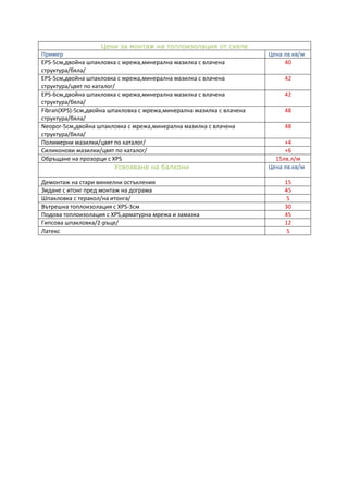 цени за монтаж на топлоизолация от скел12 | PDF