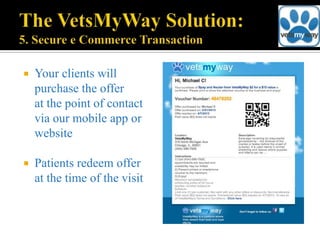    Your clients will
    purchase the offer
    at the point of contact
    via our mobile app or
    website

   Patients redeem offer
    at the time of the visit
 