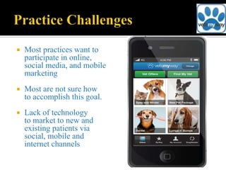    Most practices want to
    participate in online,
    social media, and mobile
    marketing
   Most are not sure how
    to accomplish this goal.
   Lack of technology
    to market to new and
    existing patients via
    social, mobile and
    internet channels
 