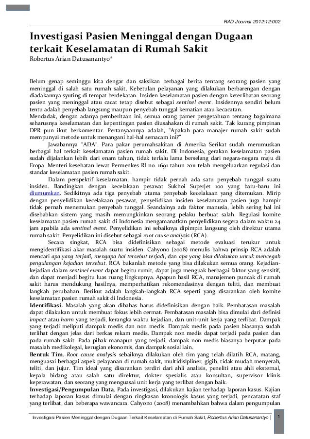 Investigasi Pasien Meninggal dengan Dugaan Terkait 