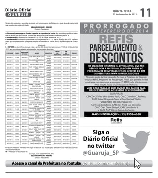 Diário Oficial
GUARUJÁ

QUINTA-feira

12 de dezembro de 2013

No ato do cadastro o servidor receberá um Comprovante de Cadastro o qual deverá manter sob
sua guarda caso seja solicitado.
CELIA RODRIGUES RIBEIRO
Diretora Presidente
A Diretora Presidente do Fundo Especial de Previdência Social dos servidores públicos efetivos do Município de Guarujá, usando das atribuições que lhe são conferidas por lei, e
Considerando o disposto no Decreto N° 10.173, de 18 de Janeiro de 2013;
Considerando as normas contidas na Lei Complementar n° 135, de 04 de abril de 2012, e alterações, que dispõem sobre o Regime Próprio de Previdência Social (RPPS) do Município de Guarujá;
RESOLVE:
I – DEFERIR os benefícios de que trata o artigo 860 da Lei Complementar n° 135 de 04 de abril de
2012, aos servidores abaixo relacionados, nos períodos descritos:
PORTARIA

PRONT.

PROCESSO
INTERNO

812/2013

11.839

002/2013

813/2013

12.988

014/2013

814/2013

8.813

016/2013

IVO BEZERRA DA SILVA
RUTE VITELBO ERENHA
SILVA

815/2013

12.068

028/2013

816/2013

13.210

084/2013

NOME

BENEFÍCIO

JOSE MARIA ROLIM GARCIA
EDILEUZA ANDRADE SANTOS

Auxílio
Doença
Auxílio
Doença
Auxílio
Doença
Auxílio
Doença
Auxílio
Doença
Auxílio
Doença
Auxílio
Doença
Auxílio
Doença
Auxílio
Doença
Auxílio
Doença
Auxílio
Doença
Auxílio
Doença
Auxílio
Doença
Auxílio
Doença
Auxílio
Doença
Auxílio
Doença
Auxílio
Doença
Auxílio
Doença
Auxílio
Doença
Auxílio
Doença
Auxílio
Doença
Auxílio
Doença
Auxílio
Doença
Auxílio
Doença
Auxílio
Doença
Auxílio
Doença

SIMONE SANTOS LOPES
MIRIAM CRISTINA DOS S.
P. BIAZOTTO
JOSE ANTONIO DOS SANTOS

817/2013

13.008

147/2013

818/2013

13.403

154/2013

819/2013

19.077

223/2013

JONAS SILVA

820/2013

5.149

251/2013

MARIA CRISTINA DOS
SANTOS F. LIMA

821/2013

14.625

257/2013

822/2013

9.701

267/2013

823/2013

12.885

275/2013

824/2013

11.343

360/2013

825/2013

15.150

368/2013

826/2013

16.313

432/2013

827/2013

11.658

448/2013

828/2013

2.709

462/2013

829/2013

15.894

476/2013

830/2013

13.218

477/2013

831/2013

3.842

480/2013

832/2013

14.660

488/2013

833/2013

14.559

501/2013

834/2013

19.657

505/2013

835/2013

19.657

505/2013

836/2013

16.590

514/2013

837/2013

2.706

525/2013

JOAO CARLOS DA SILVA
MARCIA REGINA DE S. ANDELUCCI
CARLOS AUGUSTO F. RIBEIRO
JUSSIARA PEREIRA DOS
SANTOS
CHRISTIAN NICOLUCCI
ANA FLAVIA VIANA B.
ARAUJO
FRANCISCA FERREIRA DE
A. OLIVEIRA
JOAO CARLOS GOMES DA
SILVA
ROSANA BALTAZAR ALMEIDA
PATRICIA DA COSTA CASTRO
LUIZ CARLOS GODOY
ALFREDO DE BARROS NOGUEIRA JR
NEILA SUELY SALES DE
ASSIS
MONICA TINTORE DE
ARAUJO
MONICA TINTORE DE
ARAUJO
HORJANA PRAKSEDA PEREIRA DA SILVA
CARLOS ALBERTO LEITE

INÍCIO
DO
BENEFÍCIO

FIM
DO
BENEFÍCIO

ÓRGÃO

03/12/2013

02/01/2014

SEDUC

27/11/2013

28/12/2013

SEDUC

30/11/2013

27/02/2014

SEDECON

03/12/2013

20/12/2013

SEDUC

11/12/2013

08/02/2014

SEDUC

02/12/2013

31/03/2014

SEDUC

05/12/2013

03/01/2014

SEDECON

09/12/2013

17/01/2014

SEDUC

08/12/2013

07/01/2014

SEDUC

23/11/2013

07/12/2013

SEDGU

08/12/2013

07/01/2014

SESAU

28/11/2013

07/01/2014

SEDUC

28/11/2013

11/12/2013

SEDUC

10/12/2013

26/02/2014

SESAU

03/12/2013

14/12/2013

SEDUC

03/12/2013

17/12/2013

SEDUC

09/12/2013

24/12/2013

SEDEP

03/12/2013

12/12/2013

SEDUC

07/12/2013

06/01/2014

SEDUC

07/12/2013

17/12/2013

SEDGU

02/12/2013

16/12/2013

SESAU

09/12/2013

19/12/2013

SEDUC

18/11/2013

03/12/2013

SEDUC

04/12/2013

09/12/2013

SEDUC

29/11/2013

28/12/2013

SESAU

04/12/2013

04/02/2014

ADM

II – Estas Portarias entrarão em vigor na data de sua publicação, retroativas ao início das concessões dos benefícios.
III – Publique-se e cumpra-se.
Guarujá, 11 de Dezembro de 2013
CELIA RODRIGUES RIBEIRO
Diretora Presidente

Siga o
Diário Oficial
no twitter
@Guaruja_SP

Acesse o canal da Prefeitura no Youtube youtube.com/canalguaruja

11

 