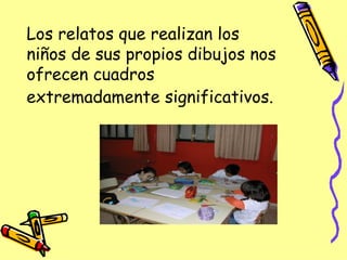 Los relatos que realizan los niños de sus propios dibujos nos ofrecen cuadros extremadamente significativos.   