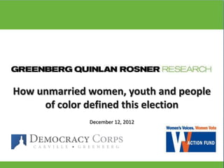 How unmarried women, youth and people
     of color defined this election
              December 12, 2012
 