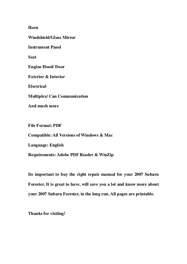 Subaru forester service manual pdf