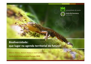 Biodiversidade:
que lugar na agenda territorial do futuro?
Milene Matos, Nelson Matos e José Carlos Mota
Conferência Internacional Europa 2020
 