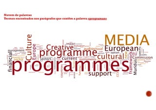 Nuvem de palavras
Termos encontrados nos parágrafos que contêm a palavra «programas»
 