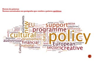 Nuvem de palavras
Termos encontrados nos parágrafos que contêm a palavra «política»
 