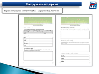 Инструменты поддержки
Форма выражения интересов (EoI – expression of interests)

 