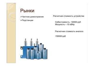 РынкиРынки
Частное домостроение
Подстанции
Расчетная стоимость устройства
Себестоимость - 50000 руб
Мощность – 10 кВАр
Расчетная стоимость аналога
150000 руб
 