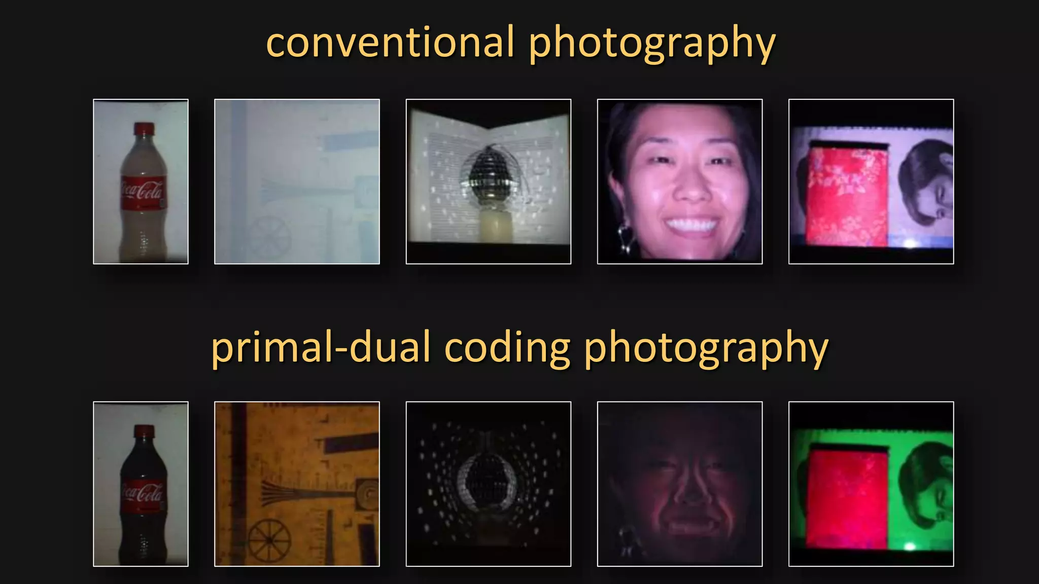 conventional photography
primal-dual coding photography
 