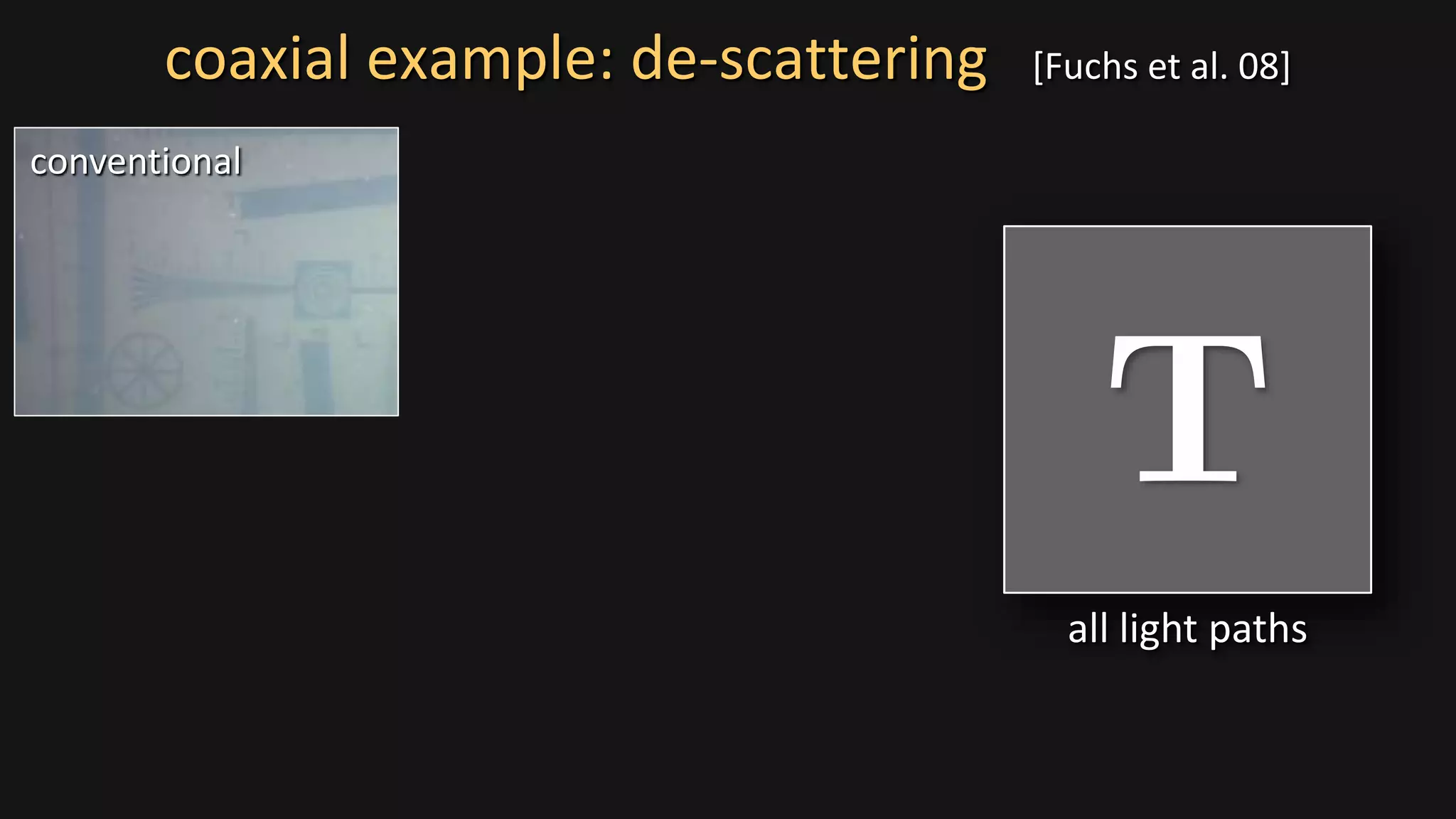 conventional
all light paths
coaxial example: de-scattering [Fuchs et al. 08]
 