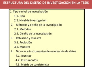1. Tipo y nivel de investigación 
1.1. Tipo 
2.2. Nivel de investigación 
2.Métodos y diseño de la investigación 
2.1. Mét...