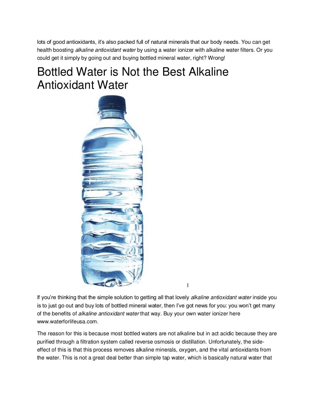 Drinking Alkaline Antioxidant Water