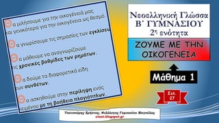 Νεοελληνική ΓλώσσαΒ΄ ΓΥΜΝΑΣΙΟΥ2ηενότητα 
Σελ. 
27 
Μάθημα 1 
Τσατσούρης Χρήστος, Φιλόλογος Γυμνασίου Μαγούλαςxtsat.blogspot.gr  