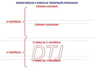 REGRAS BÁSICAS E GERAIS DE TRAMITAÇÃO PROCESSUAL 
CÂMARA SUPERIOR 
CÂMARA JULGADORA 
2o GRAU DE 1a INSTÂNCIA 
1o GRAU DE 1a INSTÂNCIA 
2a INSTÂNCIA 
1a INSTÂNCIA 
 