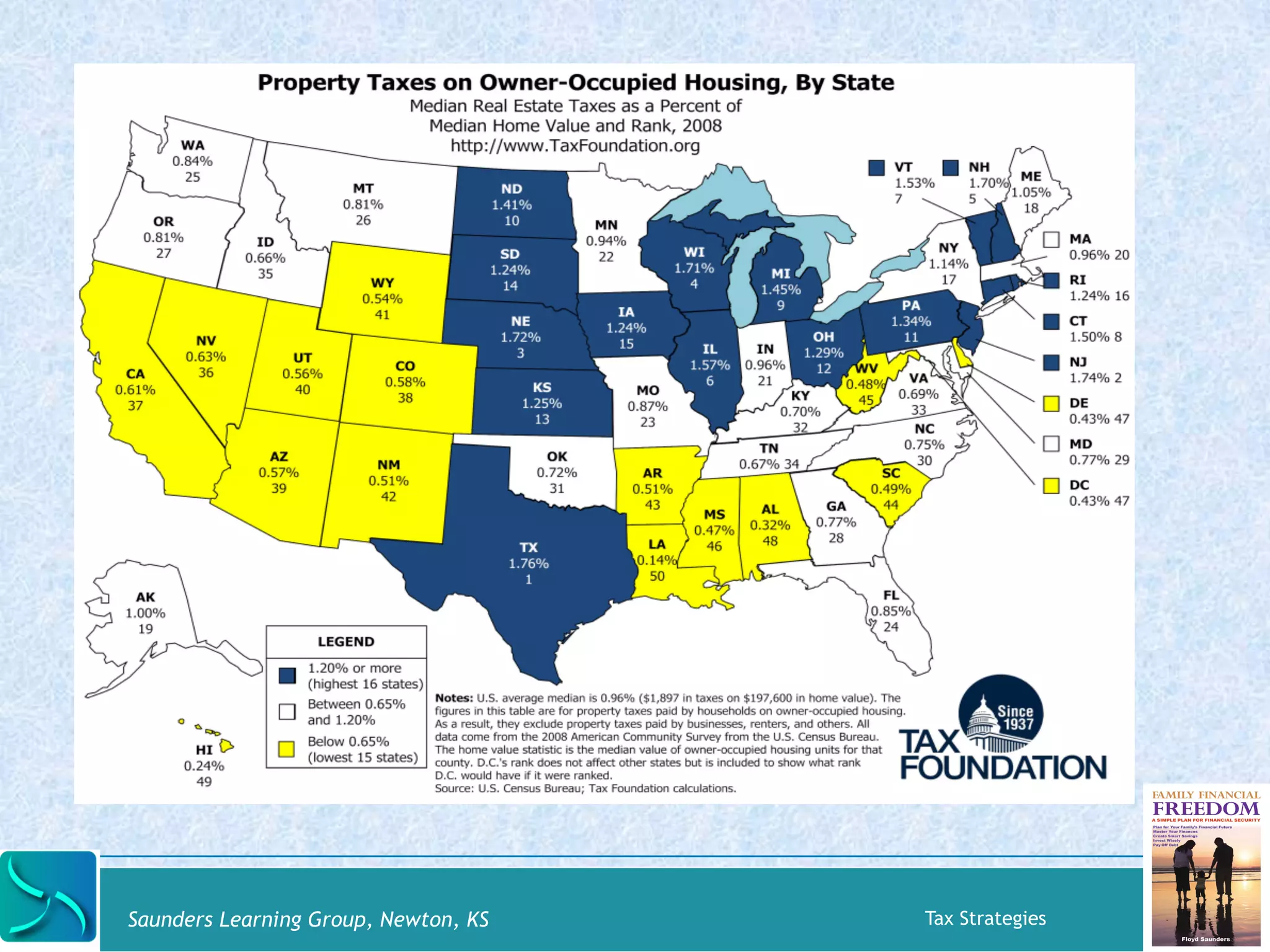 Property 
Taxs 
By 
State 
Saunders Learning Group, Newton, KS Tax Strategies 
 