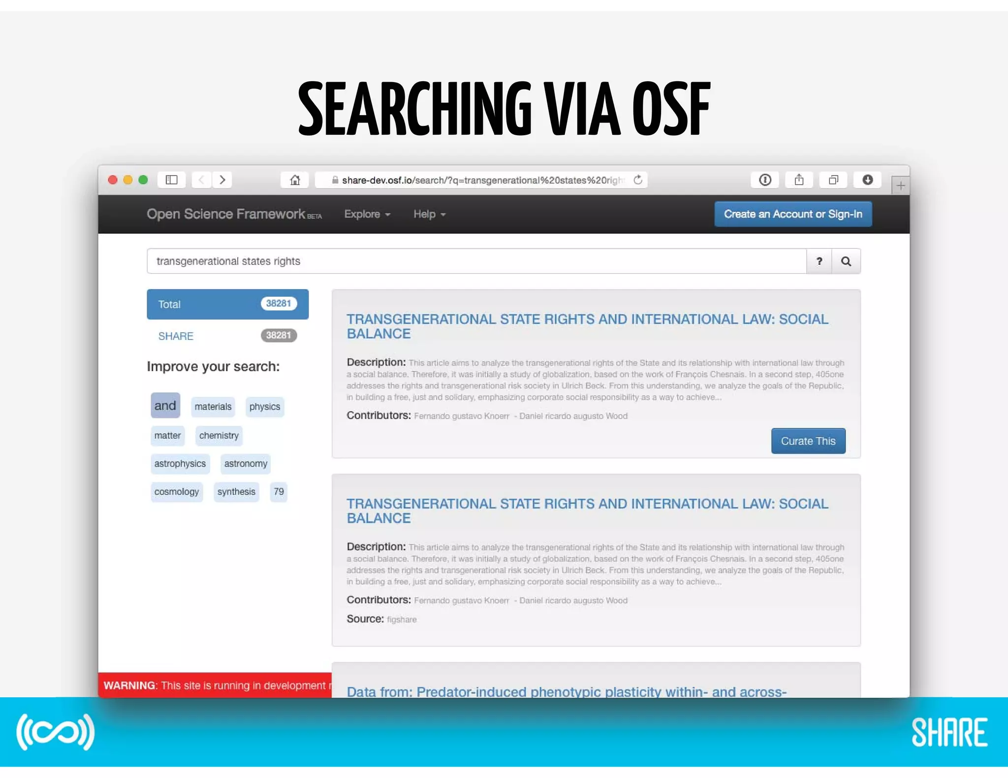 SEARCHING VIA OSF 
 
