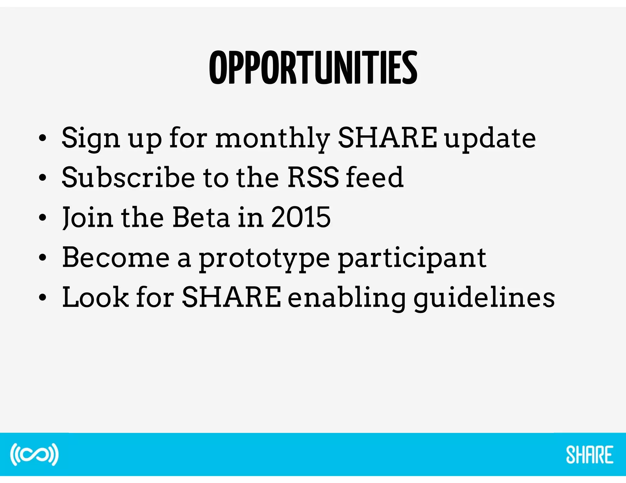 PHASE II BENEFITS 
• Researchers can keep everyone 
informed by keeping anyone 
informed, 
• Institutions can assemble more 
comprehensive record of impact, 
• Open access advocates can hold 
publishers accountable for promises, 
• Other systems can count on 
consistency of metadata from SHARE. 
 