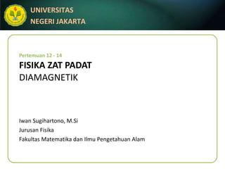 Pertemuan 12 - 14 FISIKA ZAT PADAT DIAMAGNETIK Iwan Sugihartono, M.Si Jurusan Fisika Fakultas Matematika dan Ilmu Pengetahuan Alam 