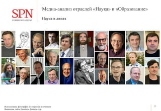 Медиа-анализ отраслей «Наука» и «Образование»
10
Наука в лицах
Использованы фотографии из открытых источников:
Википедия, сайты Gazeta.ru, Lenta.ru и др.
 