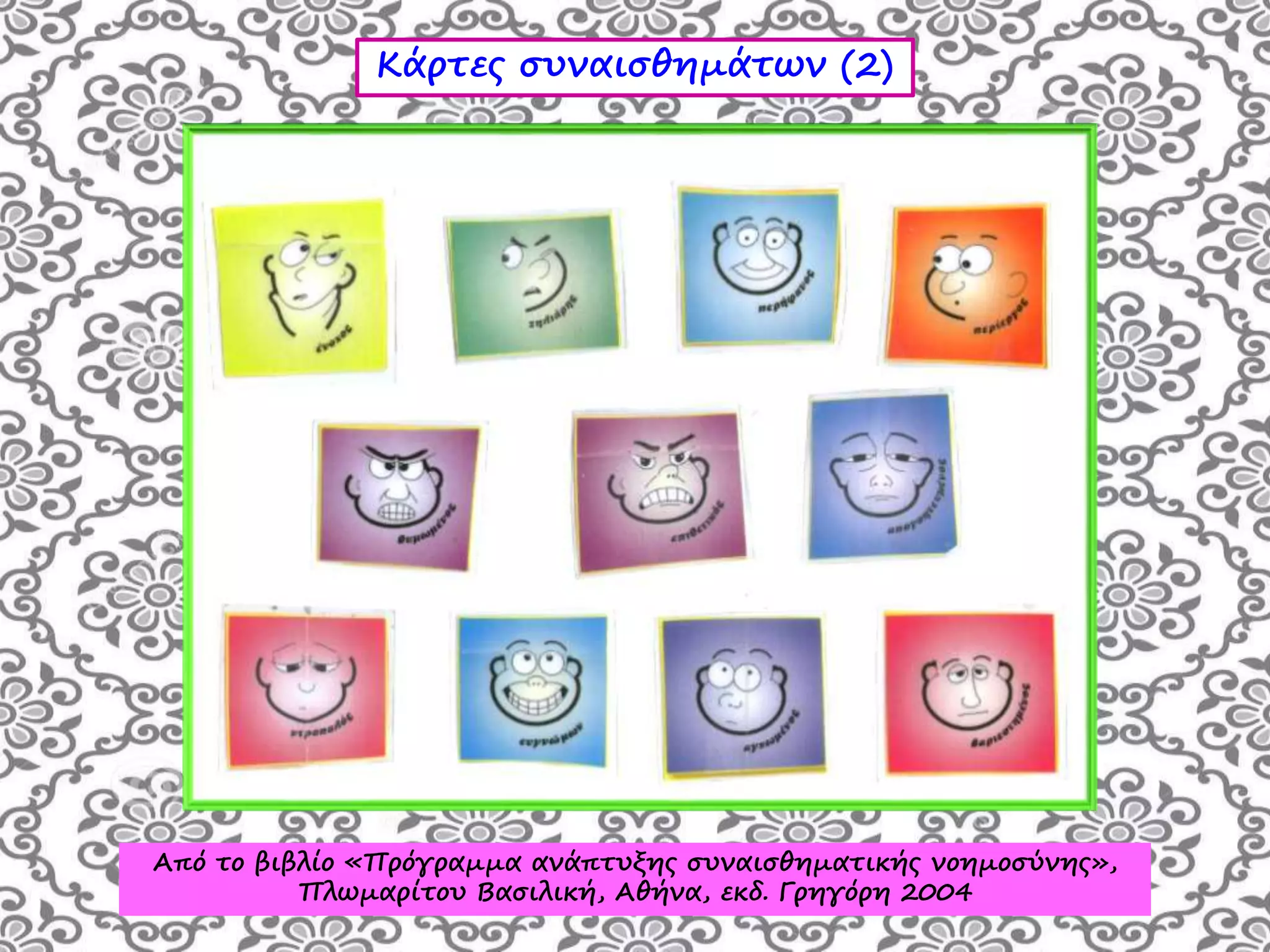 Κάρτες συναισθημάτων (2)
Από το βιβλίο «Πρόγραμμα ανάπτυξης συναισθηματικής νοημοσύνης»,
Πλωμαρίτου Βασιλική, Αθήνα, εκδ. Γρηγόρη 2004
 