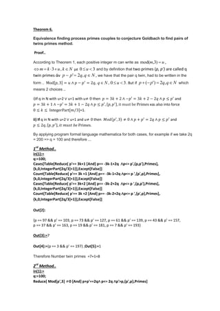 A Proof of Twin primes and Golbach's Conjecture | PDF