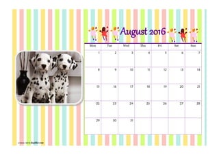 ภาพจาก www.dogilike.com
Mon Tue Wed Thu Fri Sat Sun
1 2 3 4 5 6 7
8 9 10 11 12 13 14
15 16 17 18 19 20 21
22 23 24 25 26 27 28
29 30 31
August 2016
 