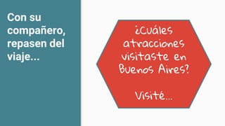 Con su
compañero,
repasen del
viaje...
¿Cuáles
atracciones
visitaste en
Buenos Aires?
Visité...
 