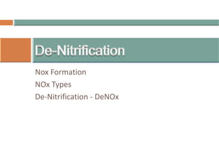 Nox Formation
NOx Types
De-Nitrification - DeNOx
 