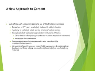 Information Literacy and First Year Students: Programmatic Instructional Approaches and Assessment