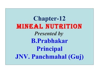 Chapter-12
MINEAL NUTRITION
Presented by
B.Prabhakar
Principal
JNV. Panchmahal (Guj)
 