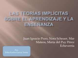 Juan Ignacio Pozo, Nora Scheuer, Mar
Mateos, María del Puy Pérez
Echeverría
Por:
Erika Karina García Torres
 