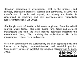 Incorporation of sustainability into fashion design degree programmes in Kenya