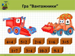 15
Гра “Вантажники”
7 8
4+4
10-31+7 3+4
5+2
9-1
3+51+62+6
 
