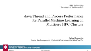 Java Thread and Process Performance
for Parallel Machine Learning on
Multicore HPC Clusters
12/08/2016 1IEEE BigData 2016
IEEE BigData 2016
December 5-8, Washington D.C.
Saliya Ekanayake
Supun Kamburugamuve |Pulasthi Wickramasinghe|Geoffrey Fox
 