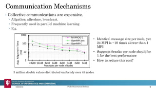 Communication Mechanisms
• Collective communications are expensive.
 Allgather, allreduce, broadcast.
 Frequently used i...