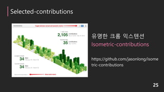 Selected-contributions
유명한 크롬 익스텐션
Isometric-contributions
https://github.com/jasonlong/isome
tric-contributions
25
 