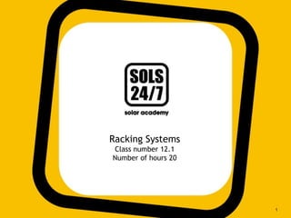 Racking Systems
Class number 12.1
Number of hours 20
1
 