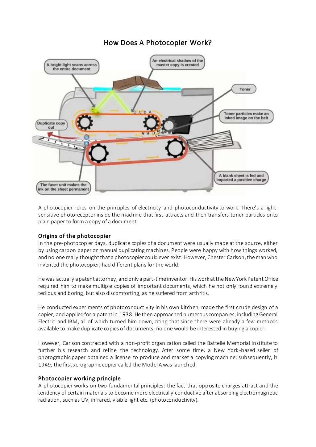 Working of a photocopier
