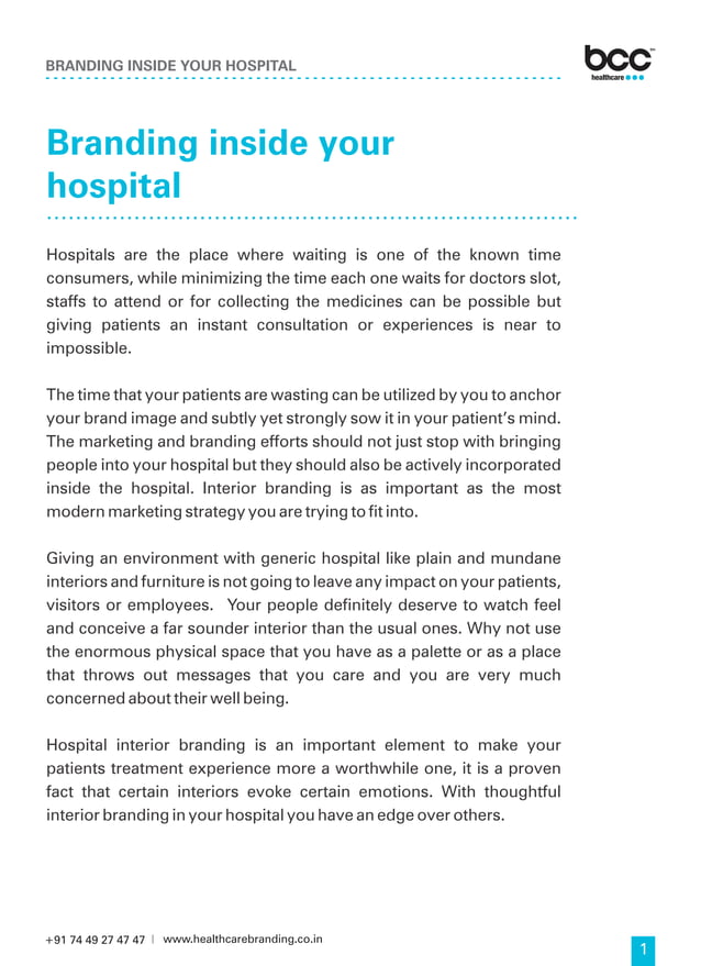 Branding inside your hospital | Hospital Branding | PDF - Branding And Differentiation Of A Hospital Require An Understanding Of