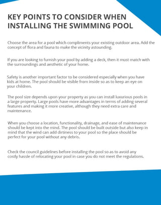 Key Points To Consider When Installing The Swimming Pool