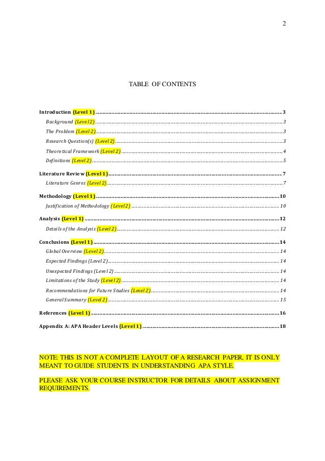 apa thesis format table of contents
