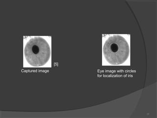 17
Captured image Eye image with circles
for localization of iris
[5]
 