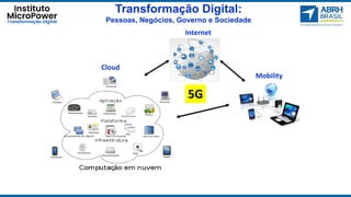 Transformação Digital:
Pessoas, Negócios, Governo e Sociedade
Cloud
Internet
Mobility
5G
 