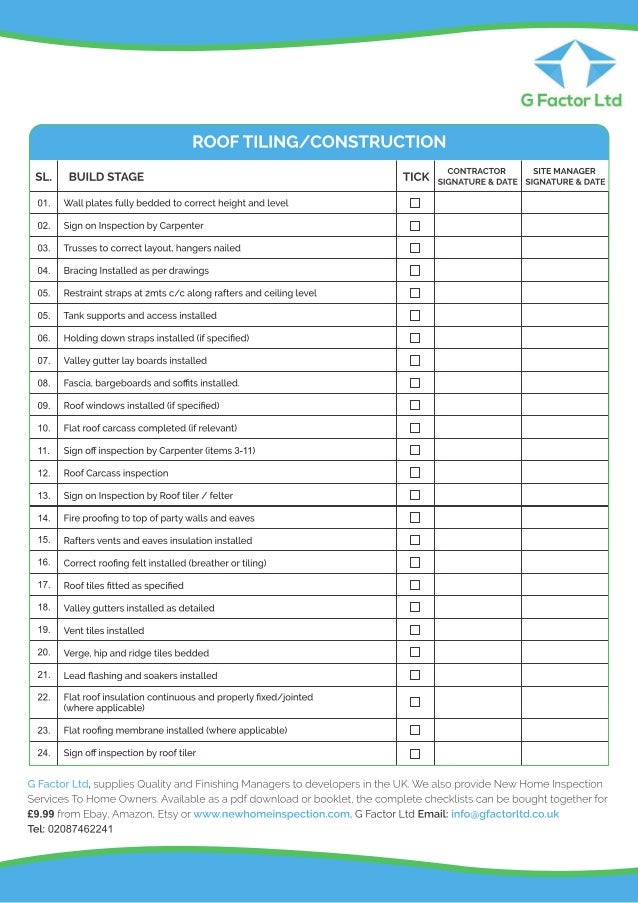 12. Roof Tiling Construction Checklist